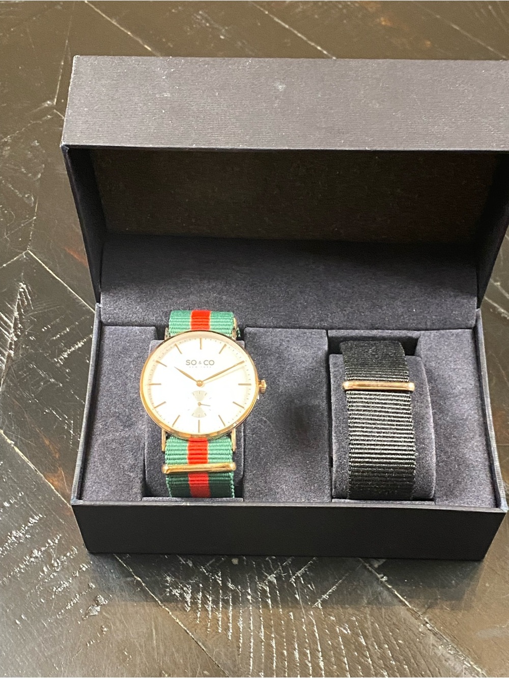 Men's Rose Gold Watch with Green and Red Nylon Strap